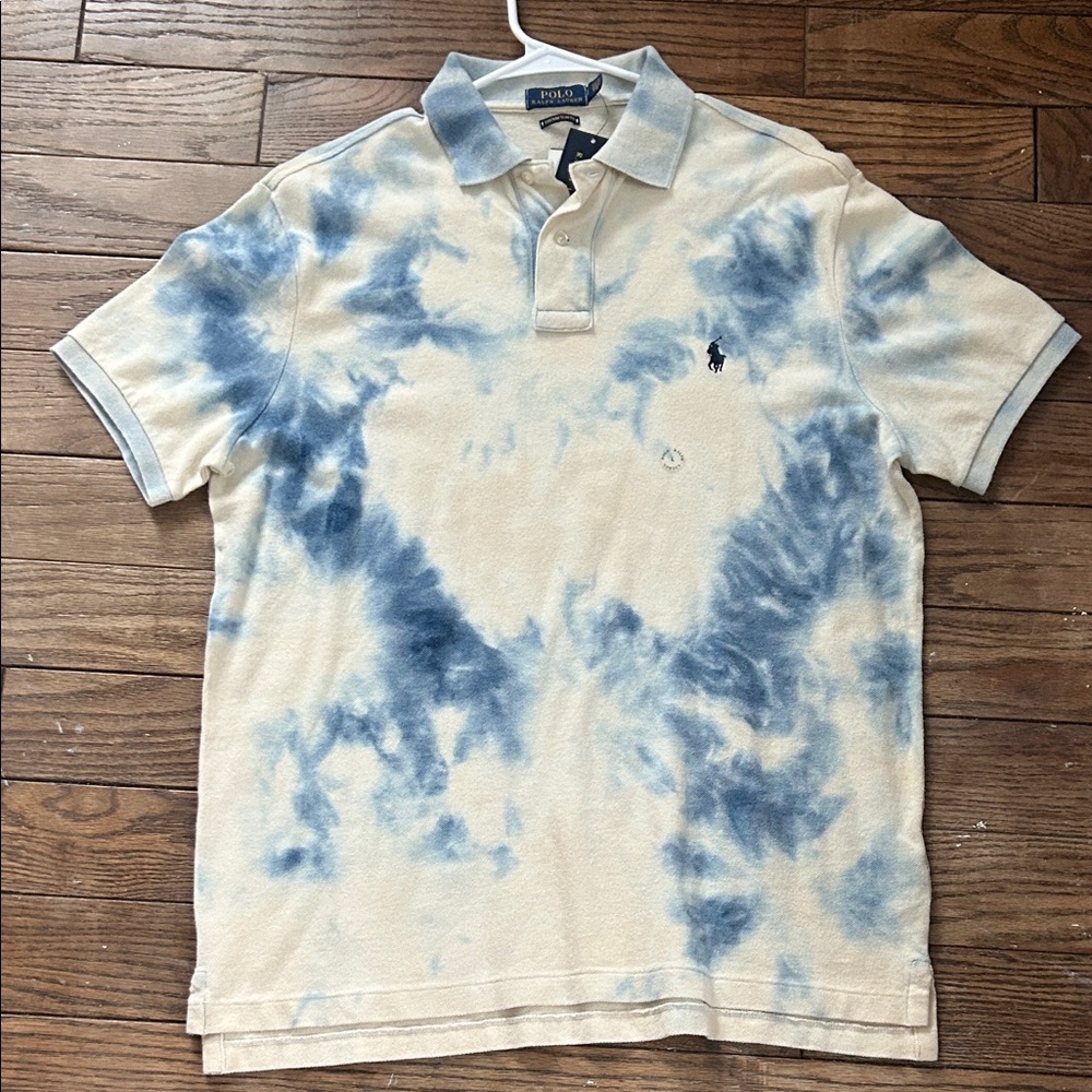 Ralph Lauren Cream and Blue Tie-Dye Polo Shirt